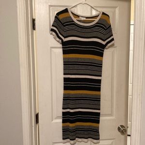 Yellow Striped Sweater Dress
